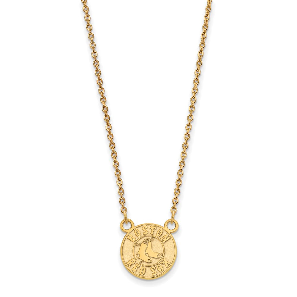 14K Yellow Gold MLB Boston Red Sox Small Disc Necklace, 18 Inch, Item N25709 by The Black Bow Jewelry Co.