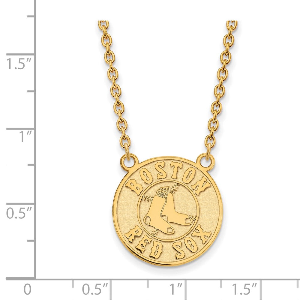 Alternate view of the 10K Yellow Gold MLB Boston Red Sox Large Disc Necklace, 18 Inch by The Black Bow Jewelry Co.