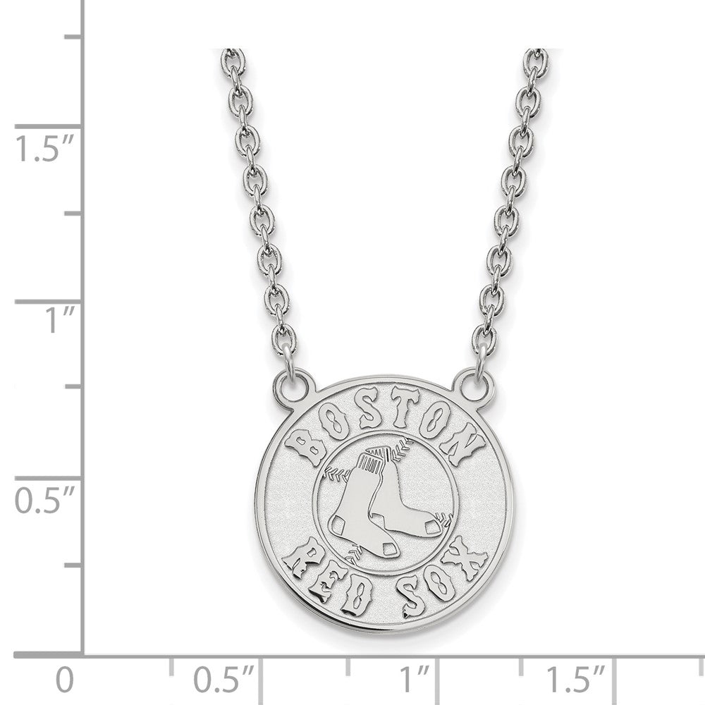 Alternate view of the 14K White Gold MLB Boston Red Sox Large Disc Necklace, 18 Inch by The Black Bow Jewelry Co.