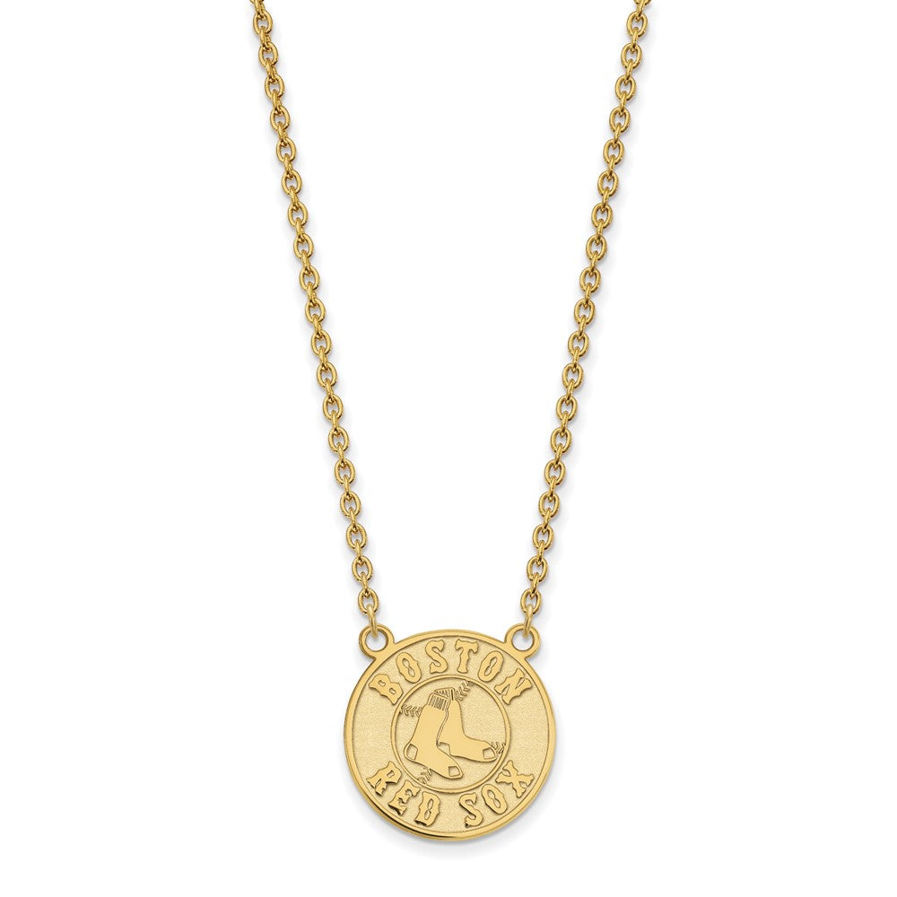 14K Yellow Gold MLB Boston Red Sox Large Disc Necklace, 18 Inch, Item N25715 by The Black Bow Jewelry Co.