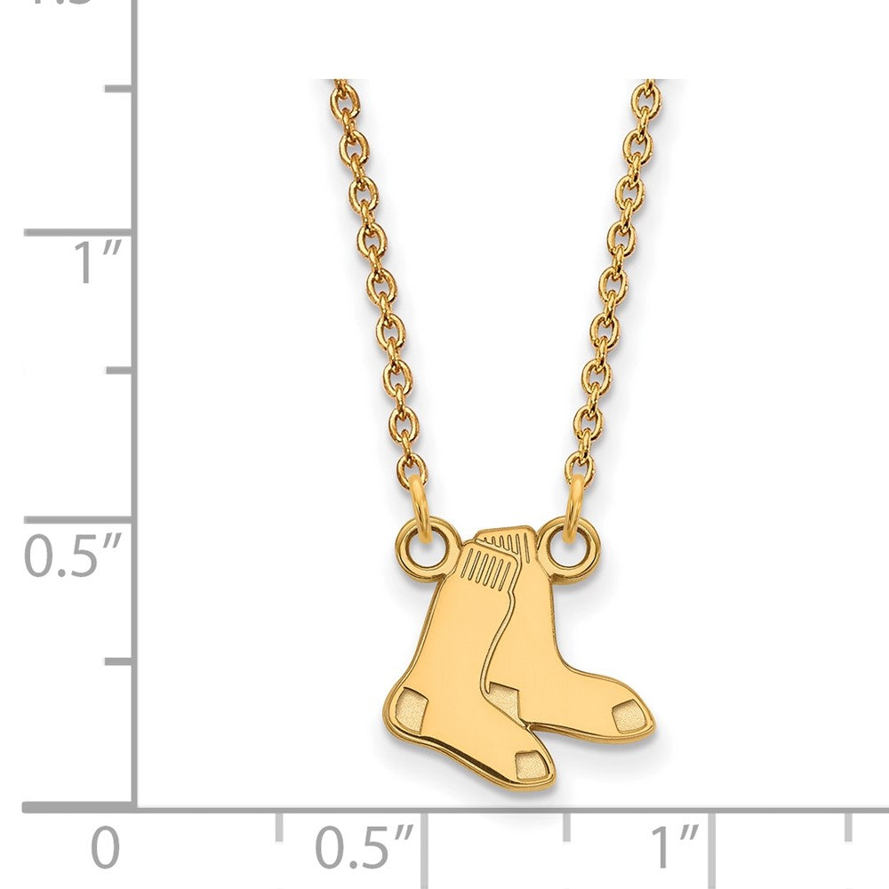 Alternate view of the 14K Yellow Gold MLB Boston Red Sox Small Pair of Socks Necklace, 18 In by The Black Bow Jewelry Co.
