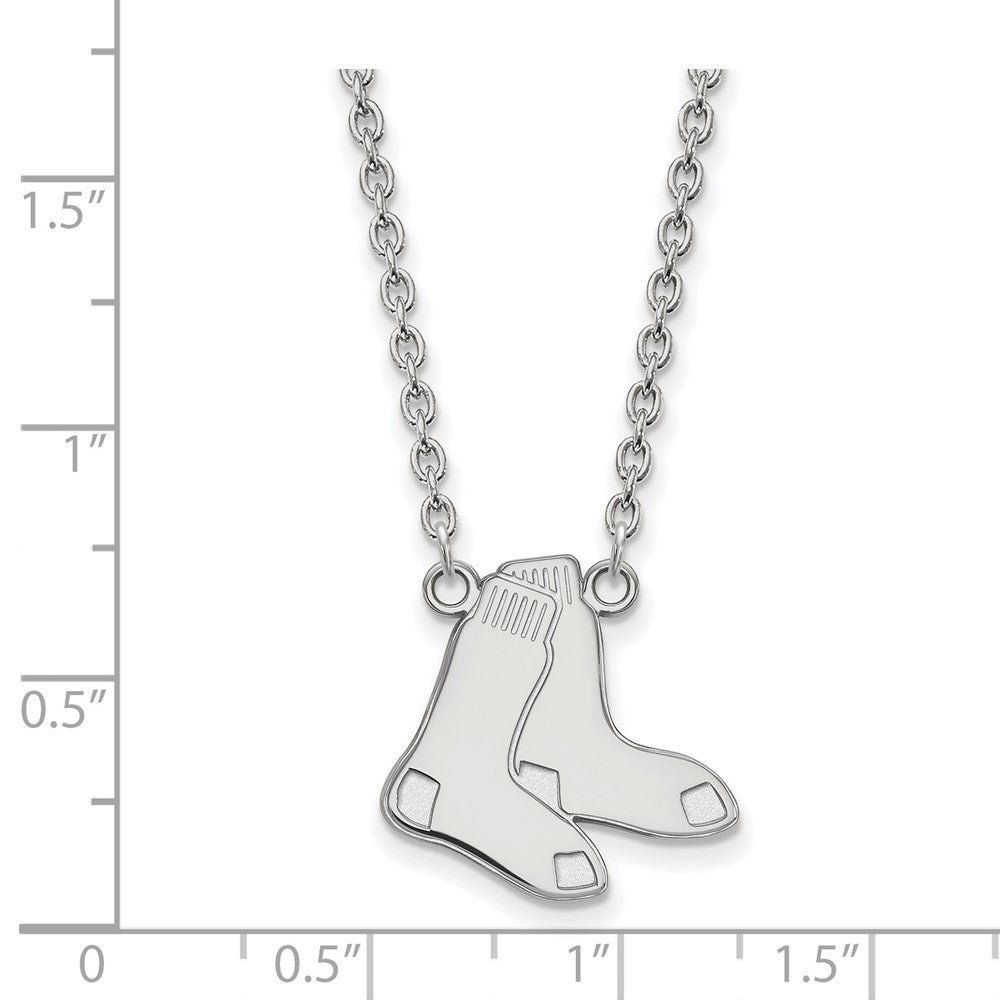 Alternate view of the 14K White Gold MLB Boston Red Sox Large Pair of Socks Necklace, 18 In by The Black Bow Jewelry Co.