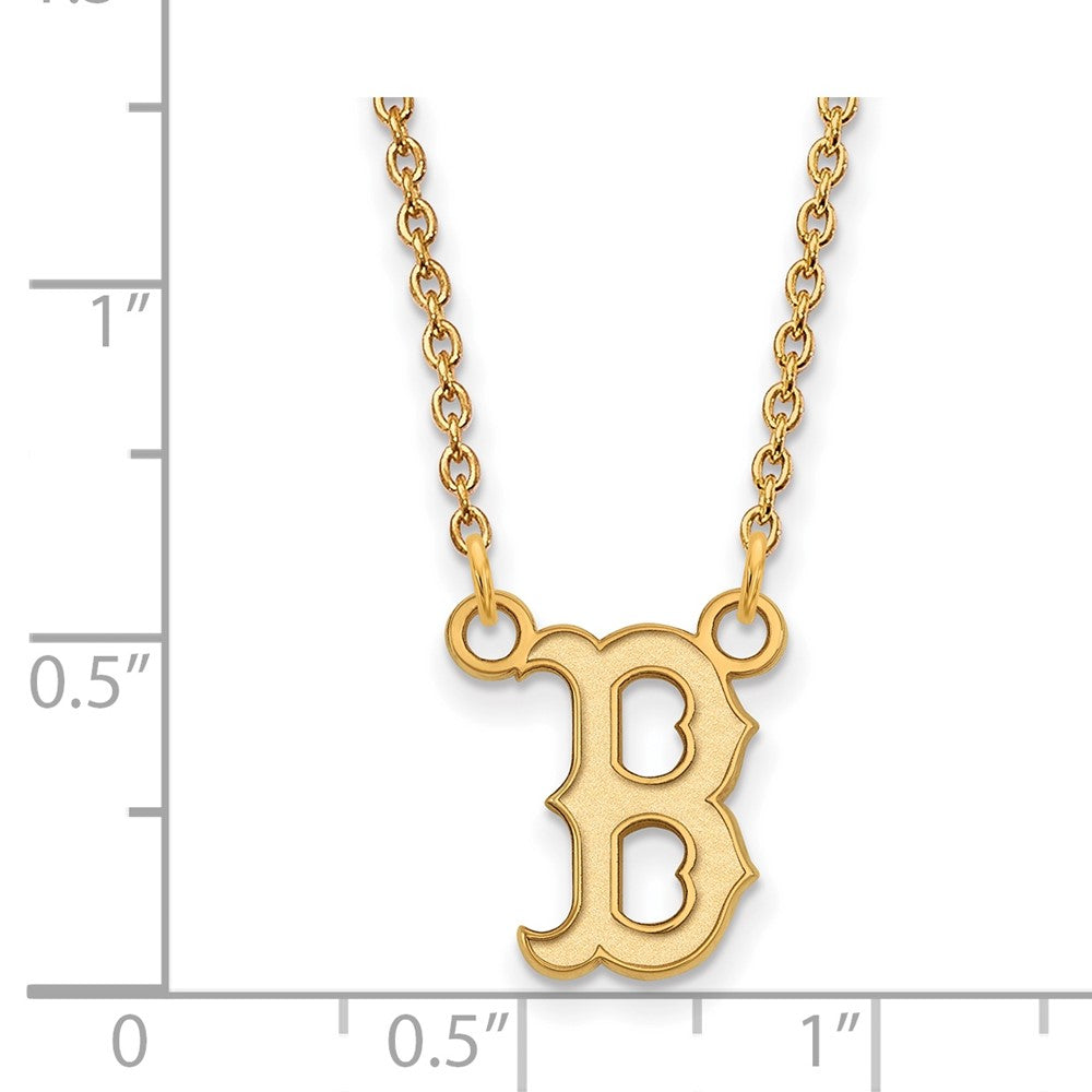 Alternate view of the 10K Yellow Gold MLB Boston Red Sox Small Letter B Necklace, 18 Inch by The Black Bow Jewelry Co.