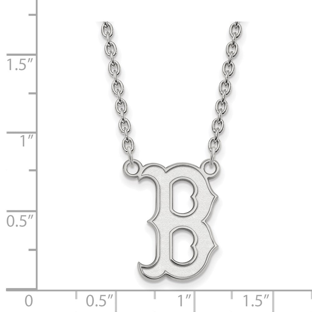 Alternate view of the 10K White Gold MLB Boston Red Sox Large Letter B Necklace, 18 Inch by The Black Bow Jewelry Co.