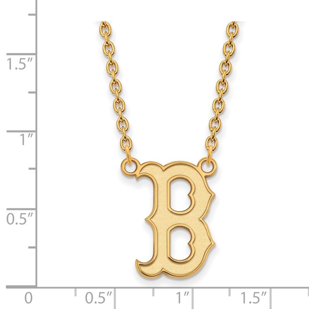 Alternate view of the 10K Yellow Gold MLB Boston Red Sox Large Letter B Necklace, 18 Inch by The Black Bow Jewelry Co.