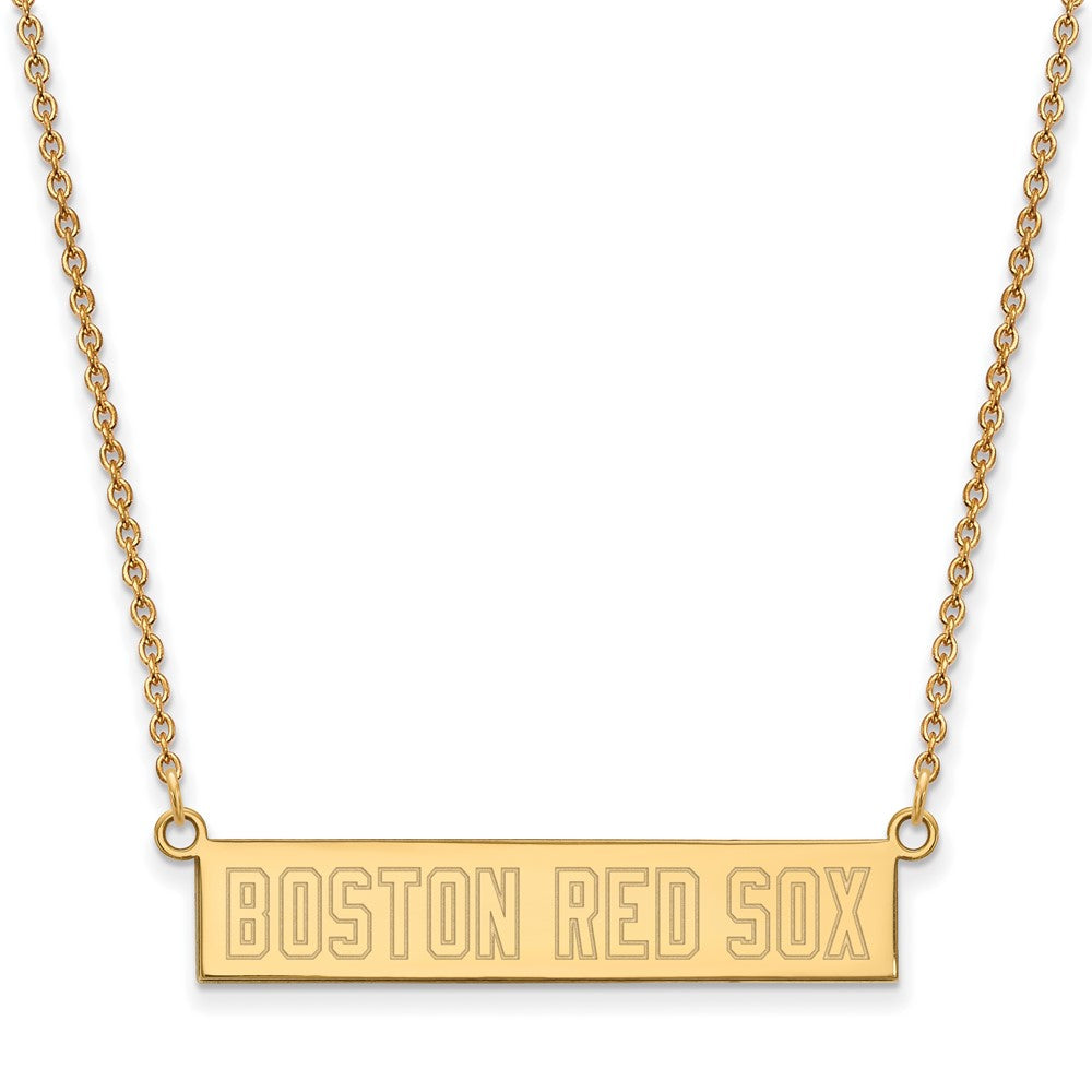 14K Gold Plated S.S. MLB Boston Red Sox Small Bar Necklace, 18 Inch, Item N25742 by The Black Bow Jewelry Co.