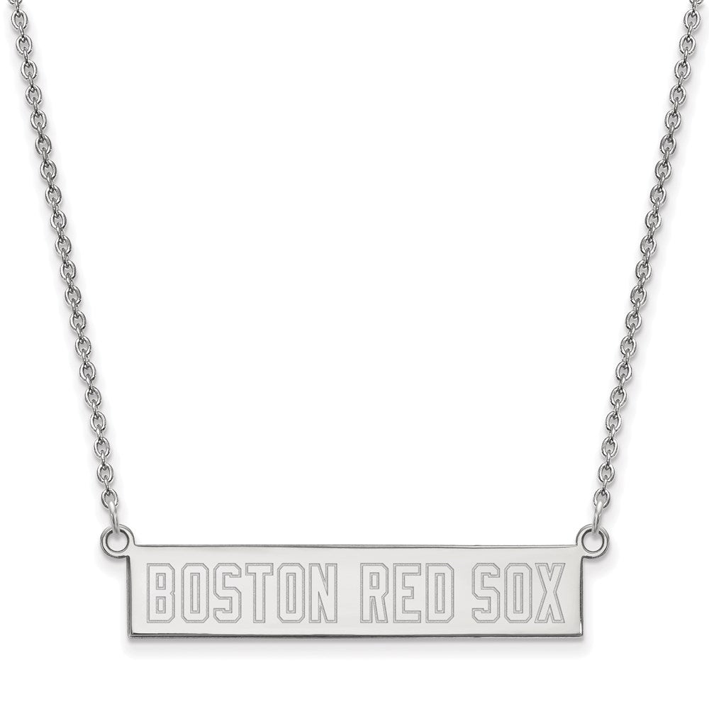Sterling Silver MLB Boston Red Sox Small Bar Necklace, 18 Inch, Item N25743 by The Black Bow Jewelry Co.