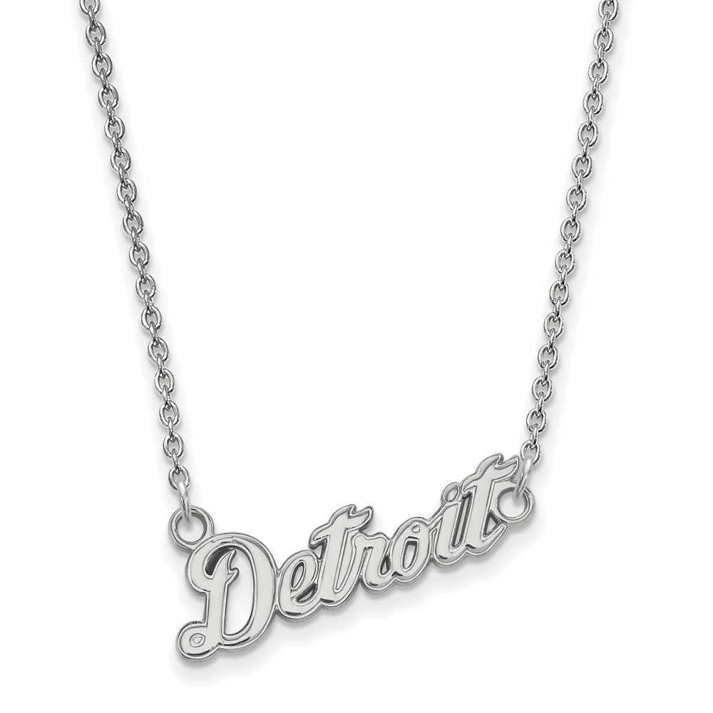 10K White Gold MLB Detroit Tigers Small Script Necklace, 18 Inch, Item N25757 by The Black Bow Jewelry Co.