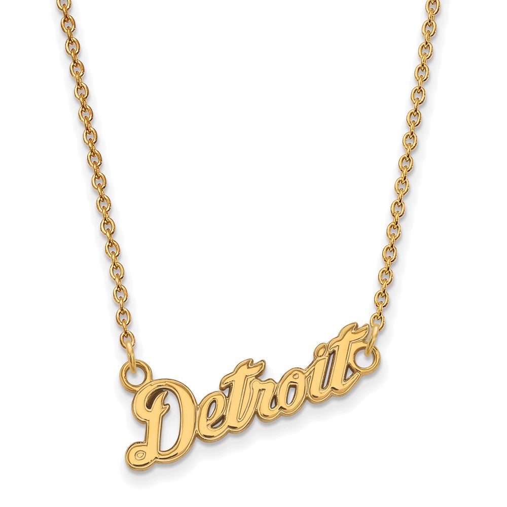 14K Gold Plated S.S. MLB Detroit Tigers Small Script Necklace, 18 Inch, Item N25761 by The Black Bow Jewelry Co.