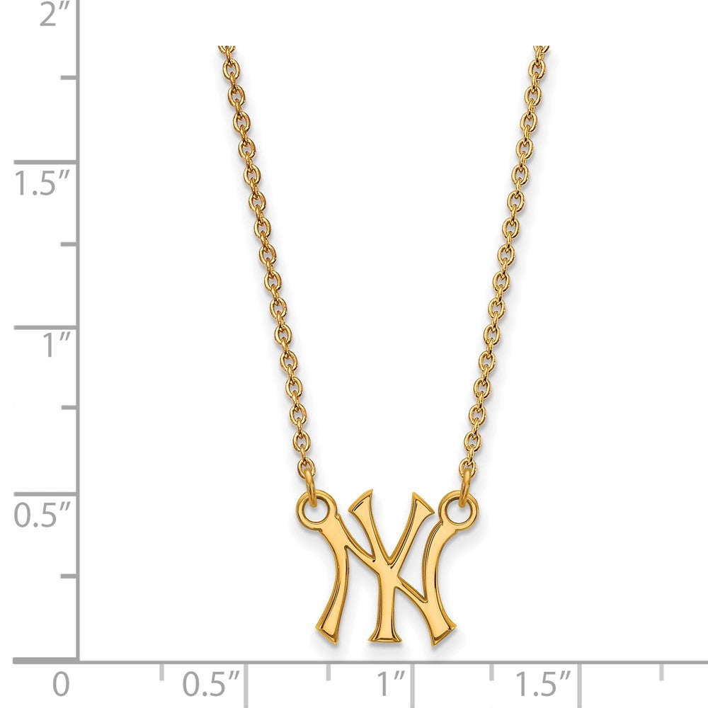 Alternate view of the 14K Yellow Gold MLB New York Yankees Small Necklace, 18 Inch by The Black Bow Jewelry Co.