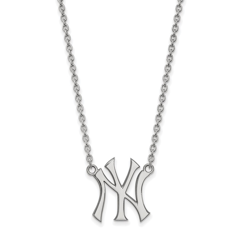 10K White Gold MLB New York Yankees Large Necklace, 18 Inch, Item N25778 by The Black Bow Jewelry Co.