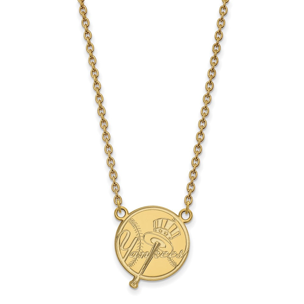 10K Yellow Gold MLB New York Yankees Medium Top Hat Necklace, 18 Inch, Item N25803 by The Black Bow Jewelry Co.