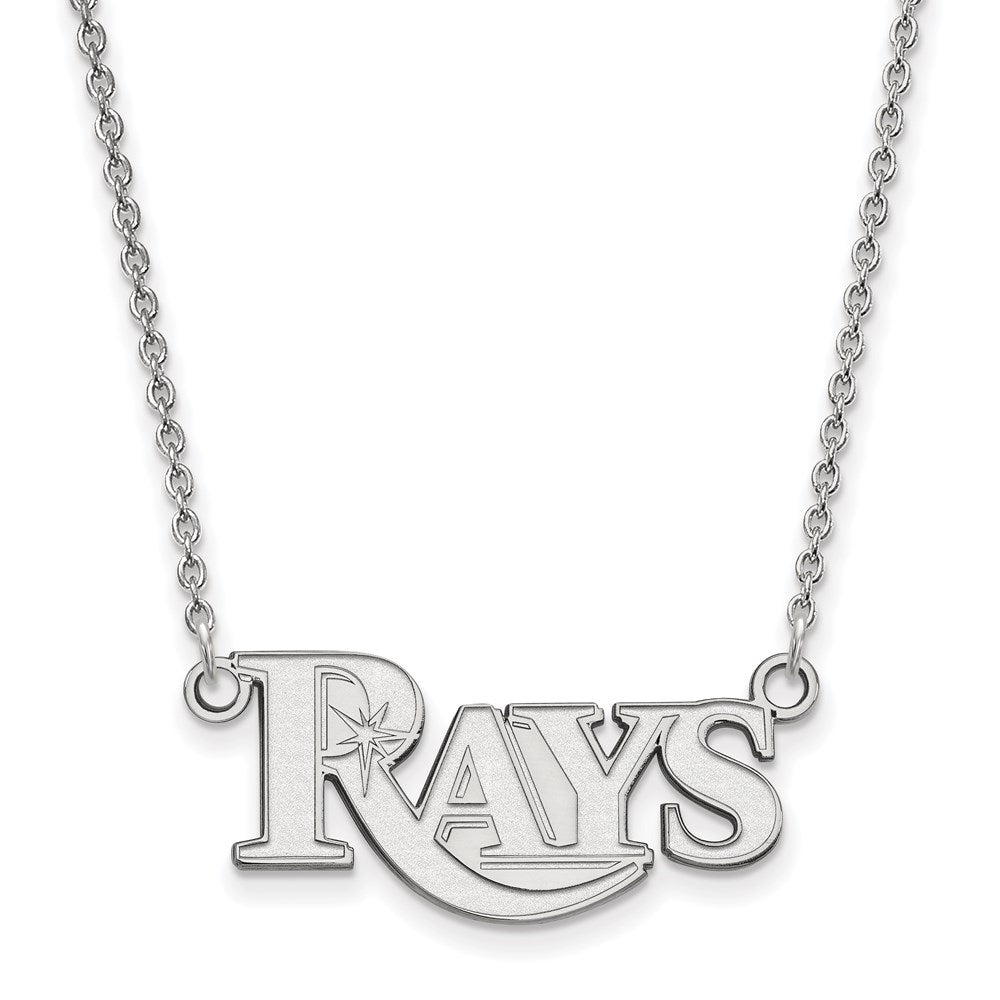 10K White Gold MLB Tampa Bay Rays Small Script Necklace, 18 Inch, Item N25811 by The Black Bow Jewelry Co.