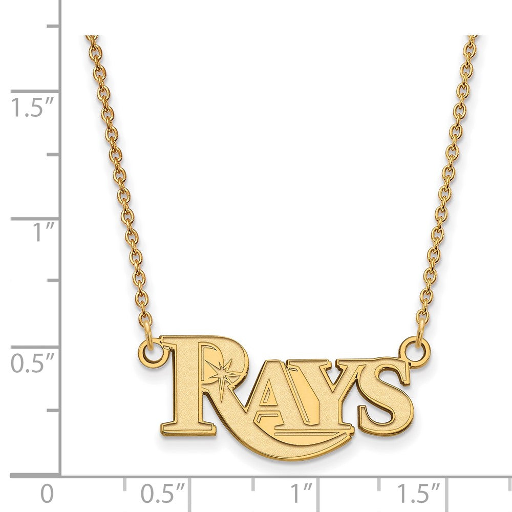 Alternate view of the 10K Yellow Gold MLB Tampa Bay Rays Small Script Necklace, 18 Inch by The Black Bow Jewelry Co.