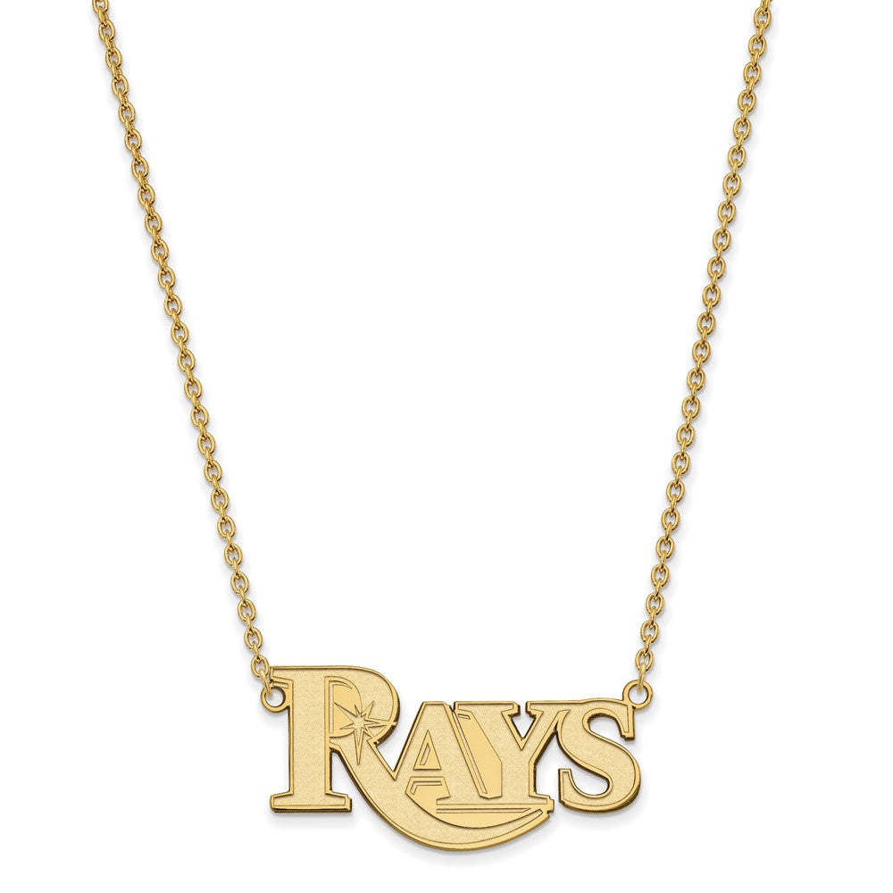 14K Gold Plated S.S. MLB Tampa Bay Rays Large Script Necklace, 18 Inch, Item N25821 by The Black Bow Jewelry Co.