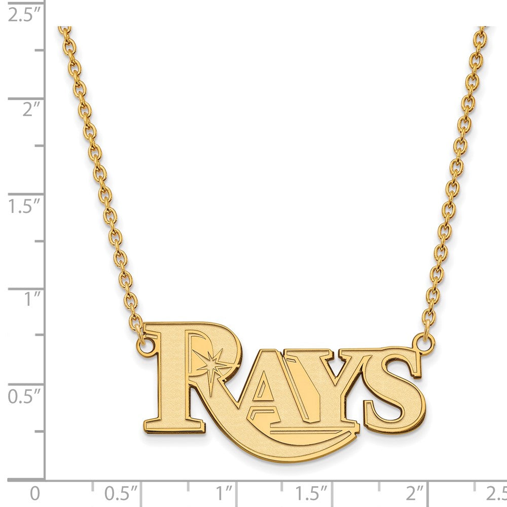 Alternate view of the 14K Gold Plated S.S. MLB Tampa Bay Rays Large Script Necklace, 18 Inch by The Black Bow Jewelry Co.