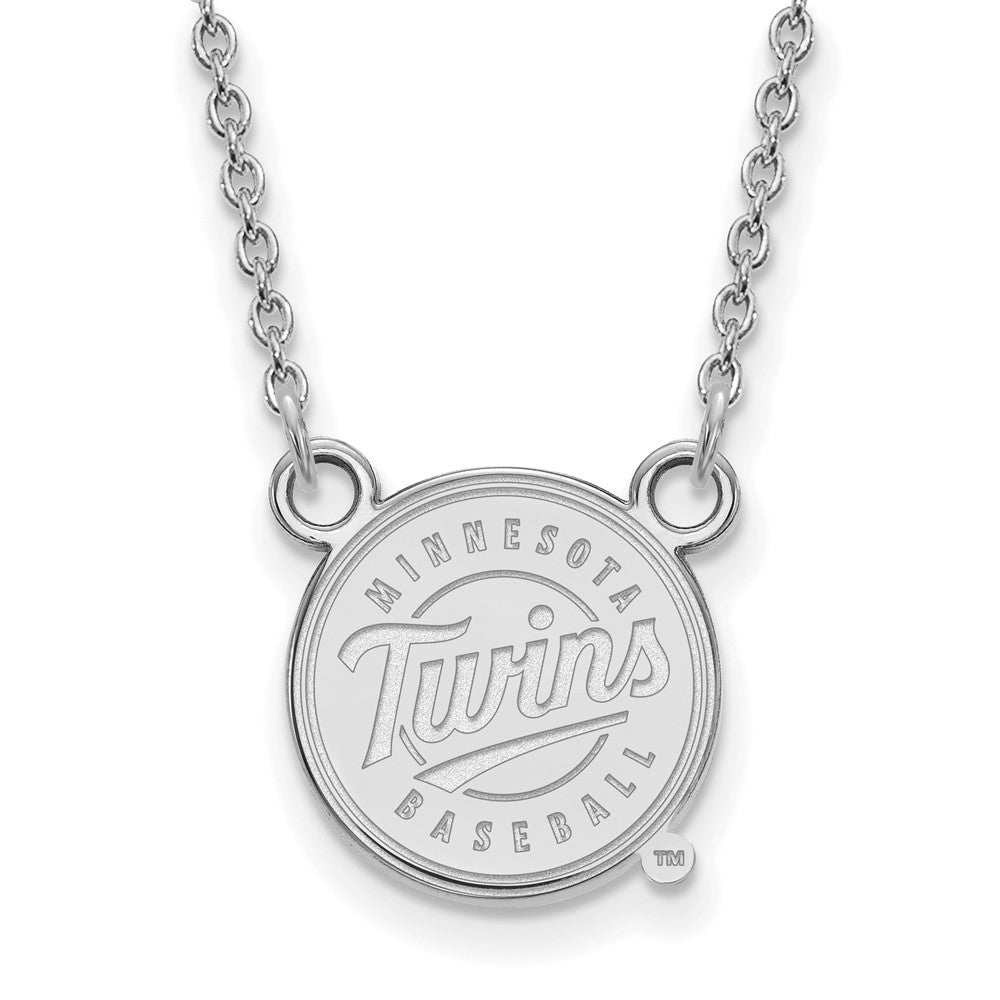 10K White Gold MLB Minnesota Twins Small Logo Disc Necklace, 18 Inch, Item N25826 by The Black Bow Jewelry Co.