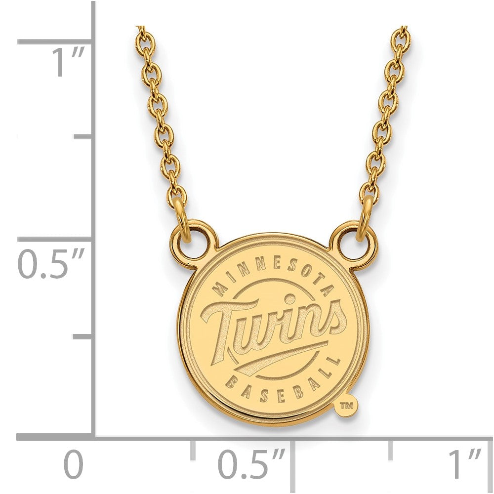 Alternate view of the 14K Yellow Gold MLB Minnesota Twins Small Logo Disc Necklace, 18 Inch by The Black Bow Jewelry Co.
