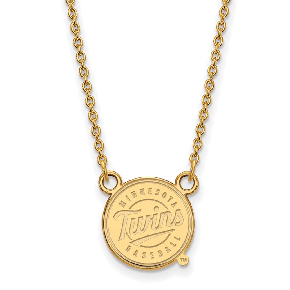 Alternate view of the 10K Yellow Gold MLB Minnesota Twins Large Logo Disc Necklace, 18 Inch by The Black Bow Jewelry Co.