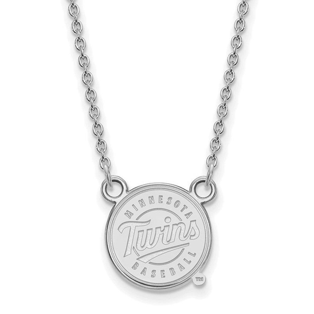 Alternate view of the 14K White Gold MLB Minnesota Twins Large Logo Disc Necklace, 18 Inch by The Black Bow Jewelry Co.