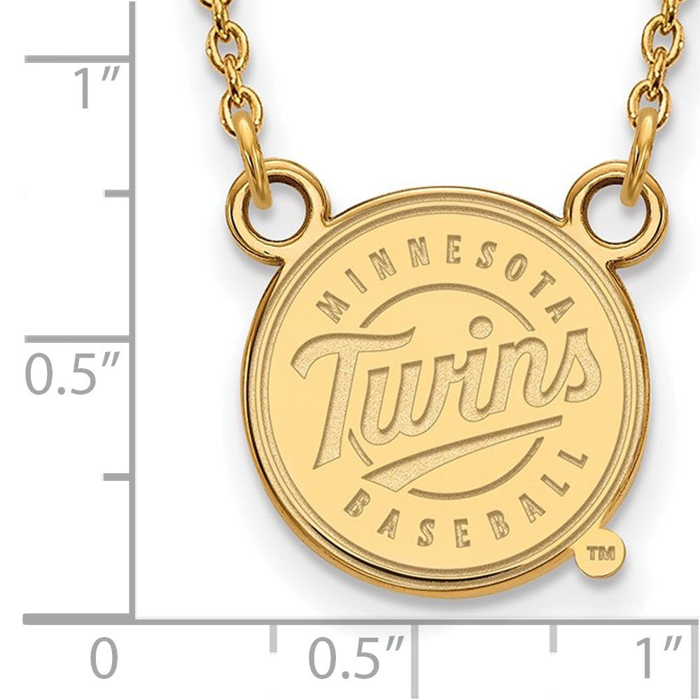 Alternate view of the 14K Yellow Gold MLB Minnesota Twins Large Logo Disc Necklace, 18 Inch by The Black Bow Jewelry Co.
