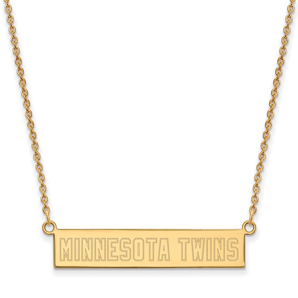 14K Gold Plated S.S. MLB Minnesota Twins Small Bar Necklace, 18 Inch, Item N25838 by The Black Bow Jewelry Co.