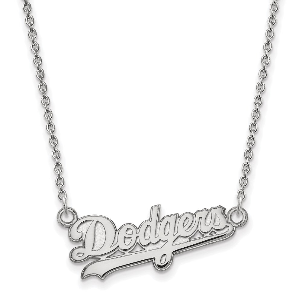 10K White Gold MLB Los Angeles Dodgers Small Script Necklace, 18 Inch, Item N25840 by The Black Bow Jewelry Co.