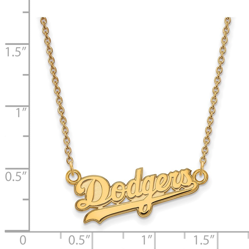 Alternate view of the 14K Gold Plated S.S. MLB LA Dodgers Small Script Necklace, 18 Inch by The Black Bow Jewelry Co.