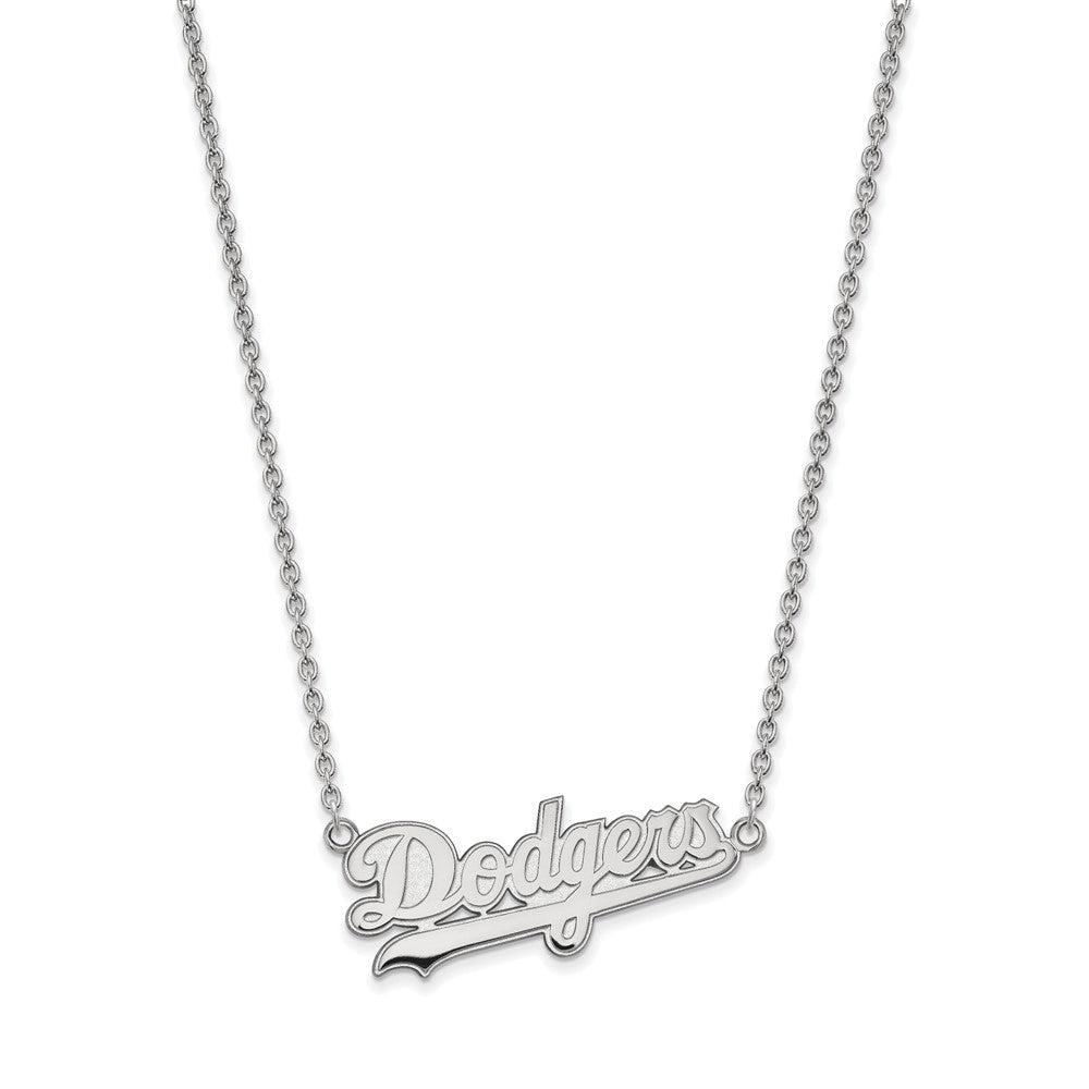10K White Gold MLB Los Angeles Dodgers Large Script Necklace, 18 Inch, Item N25846 by The Black Bow Jewelry Co.