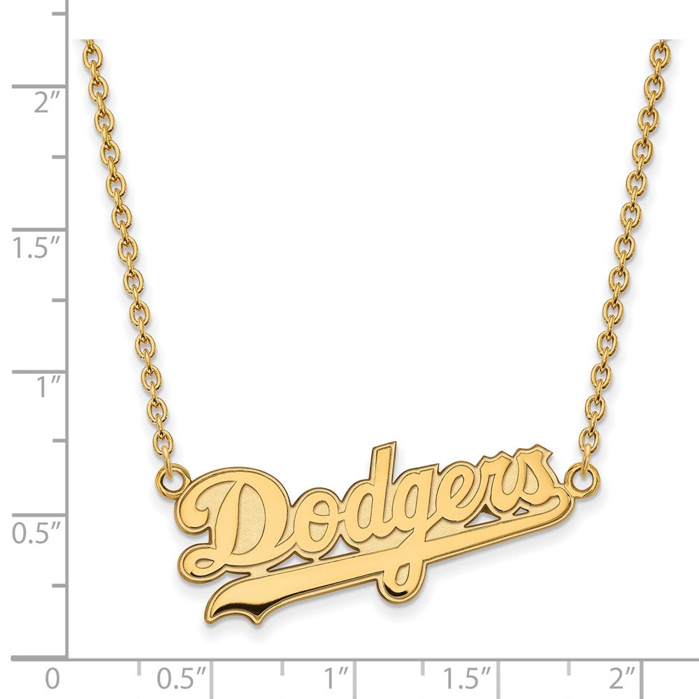 Alternate view of the 10K Yellow Gold MLB Los Angeles Dodgers Large Script Necklace, 18 Inch by The Black Bow Jewelry Co.