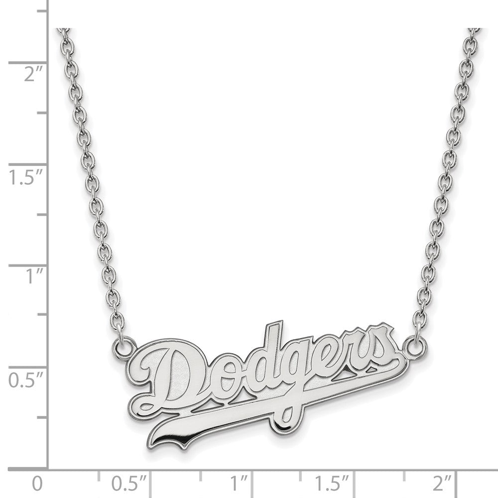 Alternate view of the 14K White Gold MLB Los Angeles Dodgers Large Script Necklace, 18 Inch by The Black Bow Jewelry Co.