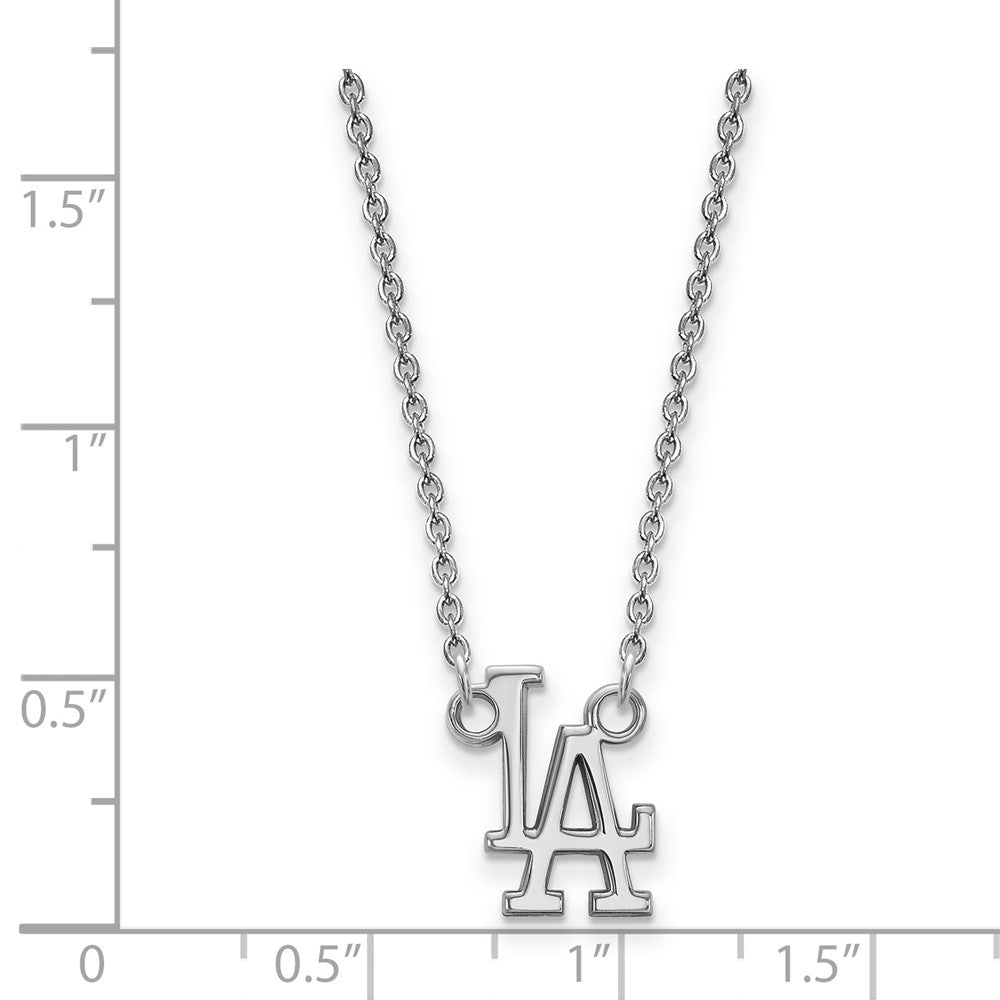 Alternate view of the 14K White Gold MLB Los Angeles Dodgers Small L-A Necklace, 18 Inch by The Black Bow Jewelry Co.