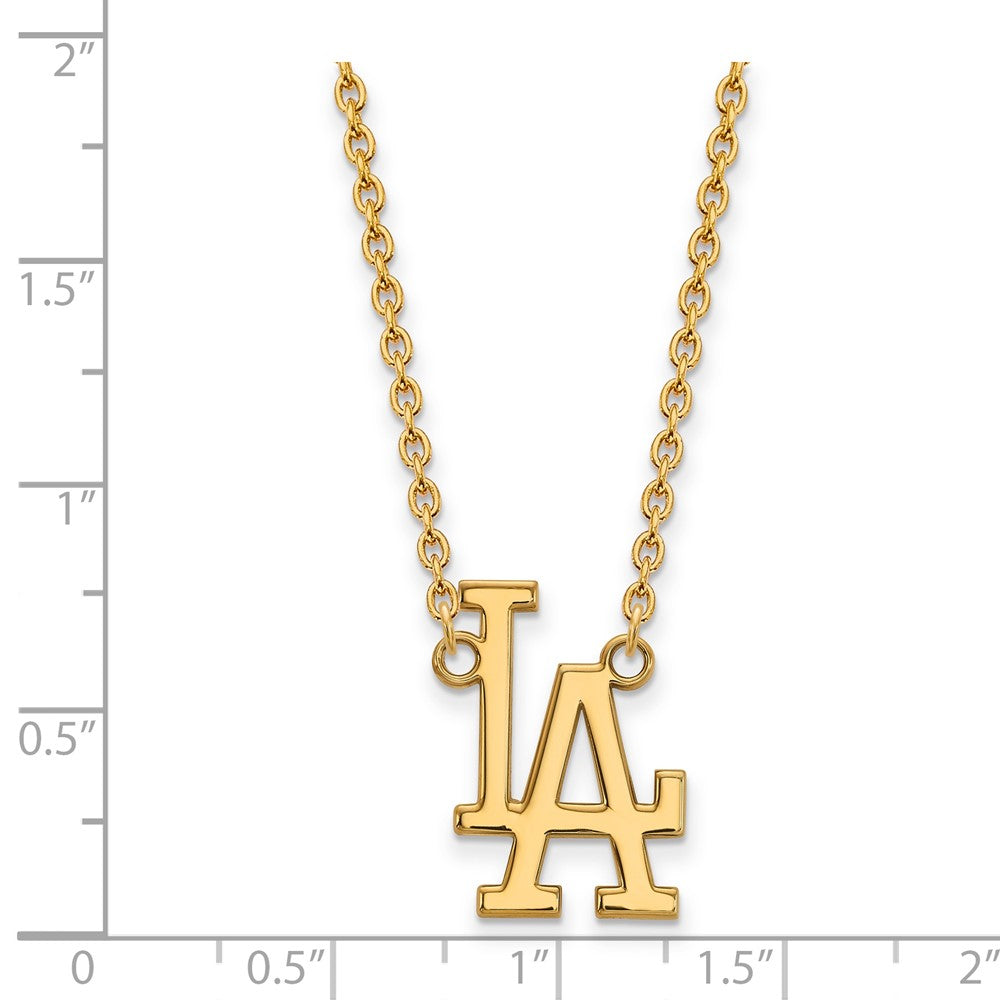 Alternate view of the 14K Yellow Gold MLB Los Angeles Dodgers Large L-A Necklace, 18 Inch by The Black Bow Jewelry Co.
