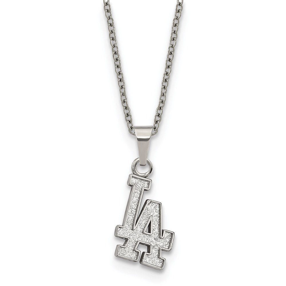 Stainless Steel MLB Los Angeles Dodgers Small L-A Necklace, 18-20 In, Item N25866 by The Black Bow Jewelry Co.