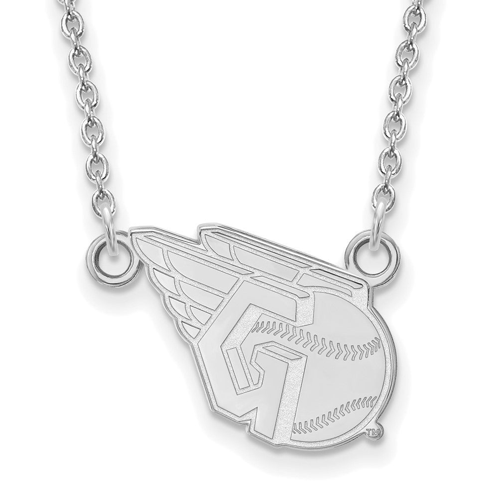10K White Gold MLB Cleveland Guardians Small Logo Necklace, 18 Inch, Item N25867 by The Black Bow Jewelry Co.