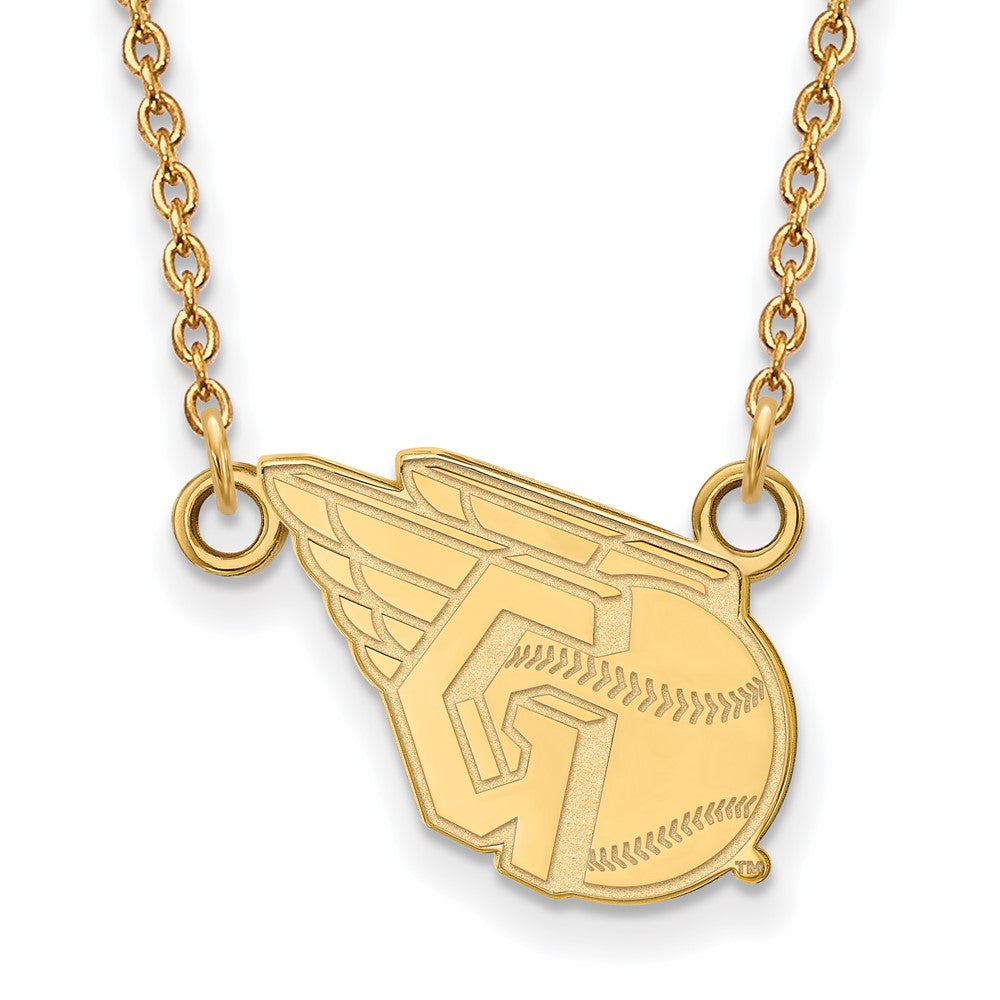 10K Yellow Gold MLB Cleveland Guardians Small Logo Necklace, 18 Inch, Item N25868 by The Black Bow Jewelry Co.