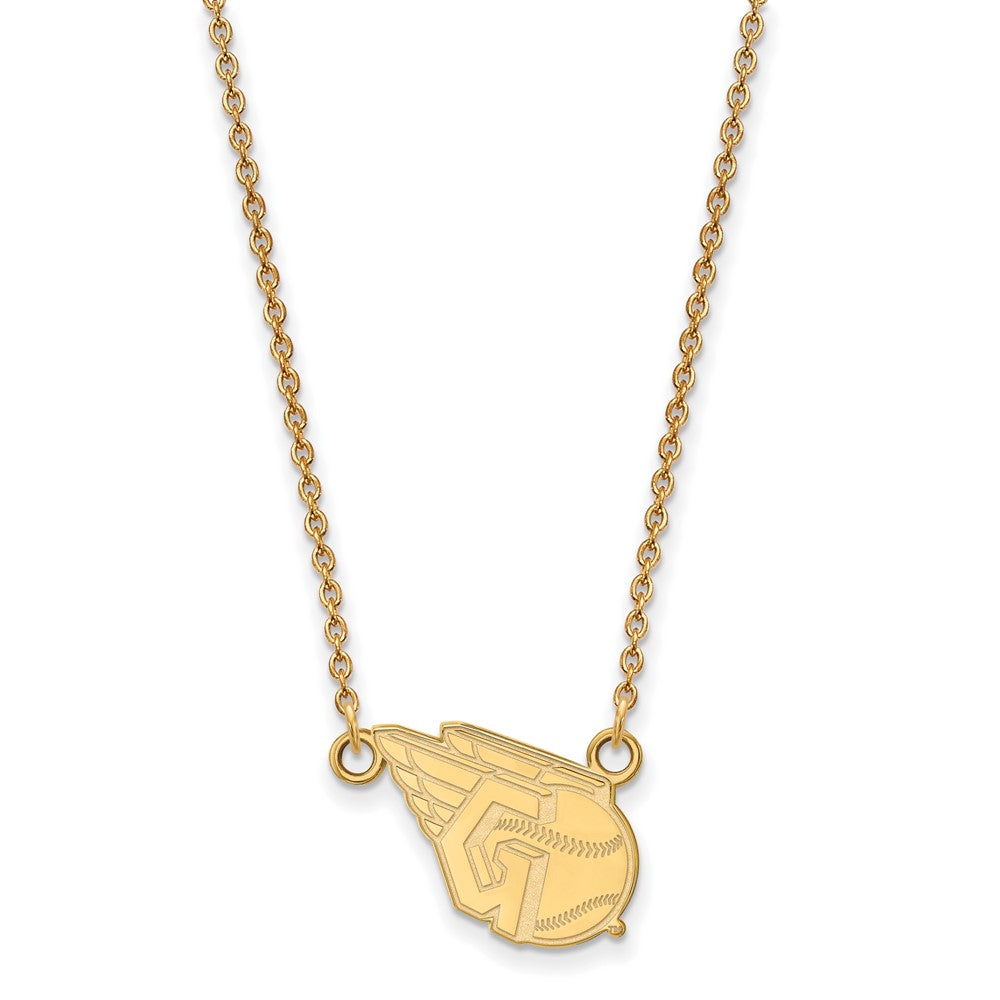 Alternate view of the 14K Yellow Gold MLB Cleveland Guardians Small Logo Necklace, 18 Inch by The Black Bow Jewelry Co.
