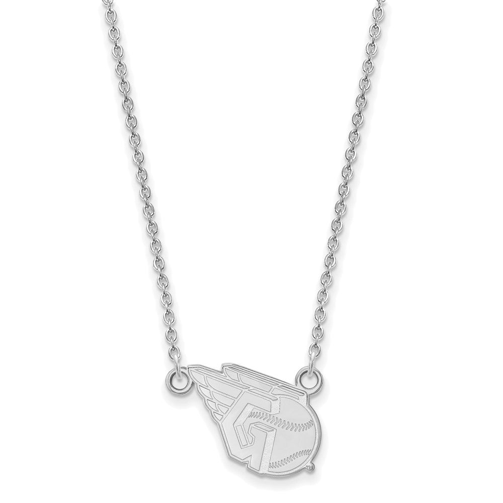 Alternate view of the Sterling Silver MLB Cleveland Guardians Small Logo Necklace, 18 Inch by The Black Bow Jewelry Co.