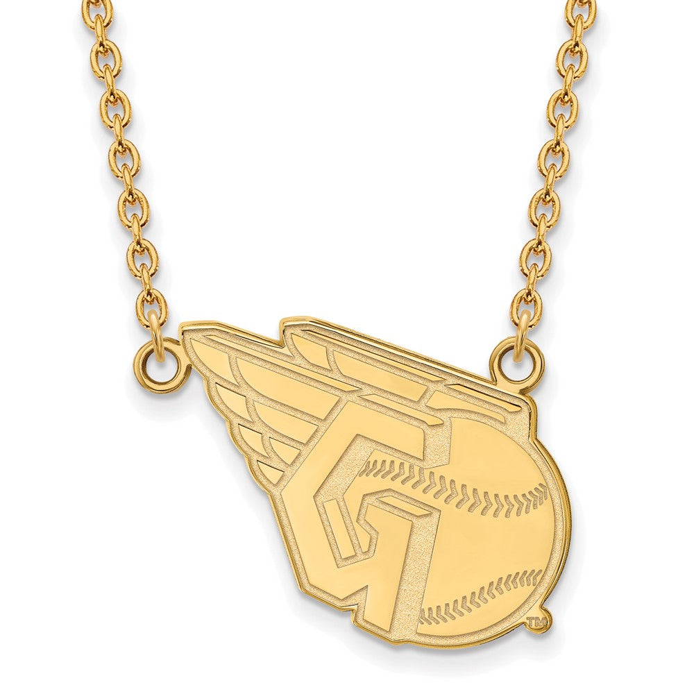 10K Yellow Gold MLB Cleveland Guardians Large Logo Necklace, 18 Inch, Item N25873 by The Black Bow Jewelry Co.