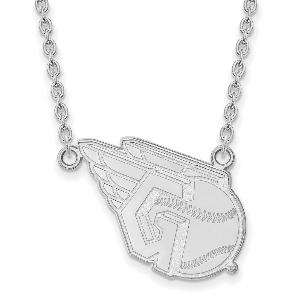 14K White Gold MLB Cleveland Guardians Large Logo Necklace, 18 Inch, Item N25874 by The Black Bow Jewelry Co.