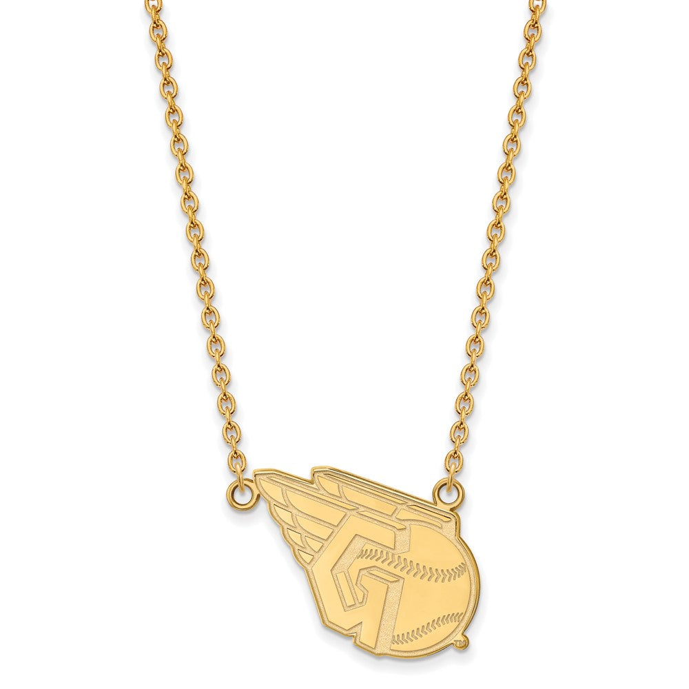 Alternate view of the 14K Yellow Gold MLB Cleveland Guardians Large Logo Necklace, 18 Inch by The Black Bow Jewelry Co.