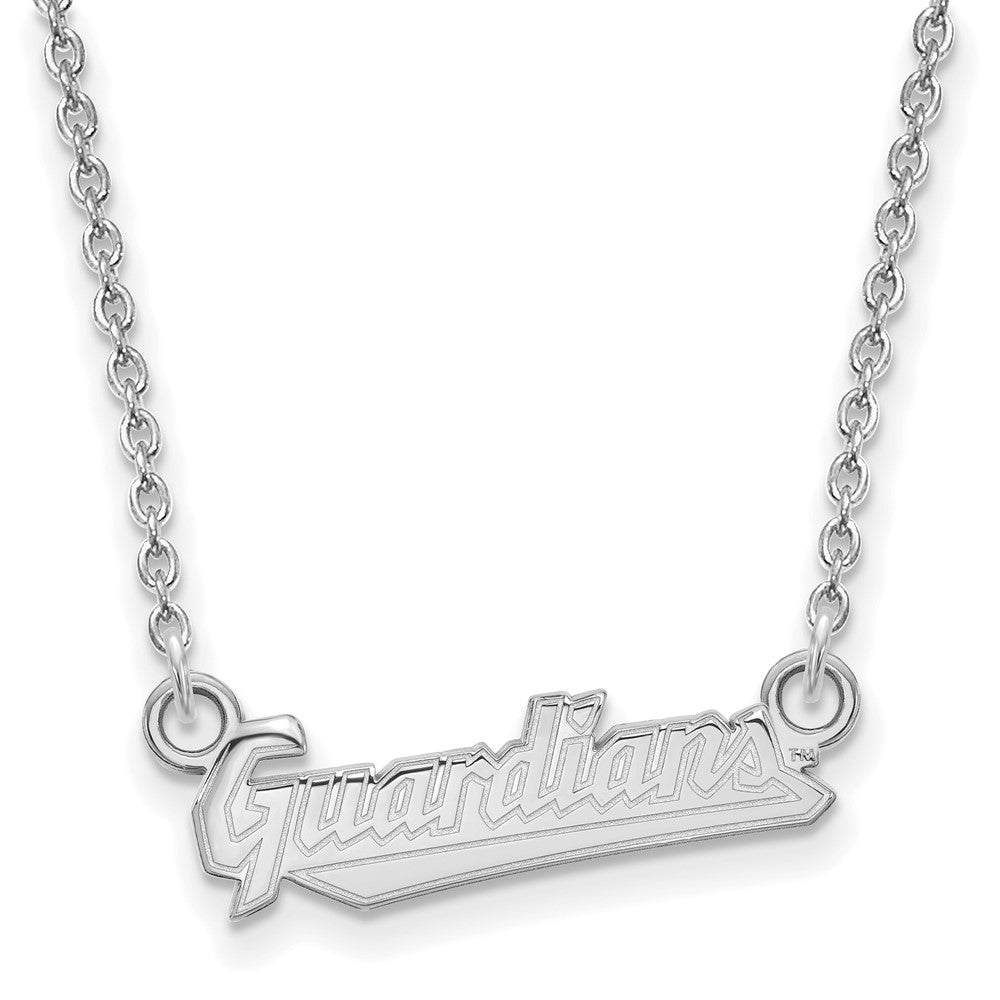 Sterling Silver MLB Cleveland Guardians Small Script Necklace, 18 Inch, Item N25877 by The Black Bow Jewelry Co.