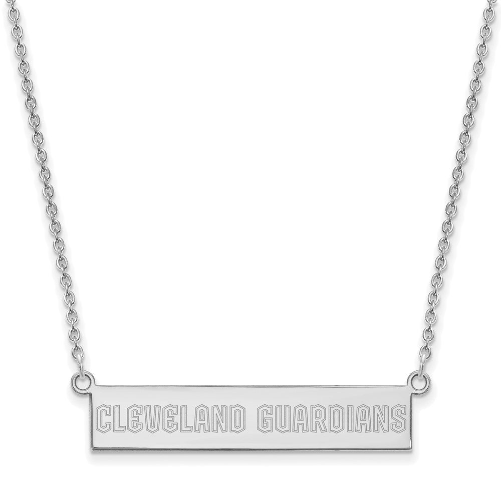 Sterling Silver MLB Cleveland Guardians Small Bar Necklace, 18 Inch, Item N25878 by The Black Bow Jewelry Co.
