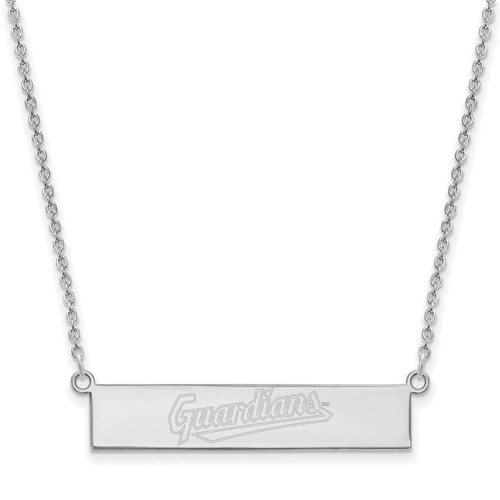 Sterling Silver MLB Cleveland Guardians Small Team Bar Necklace, 18 In, Item N25879 by The Black Bow Jewelry Co.
