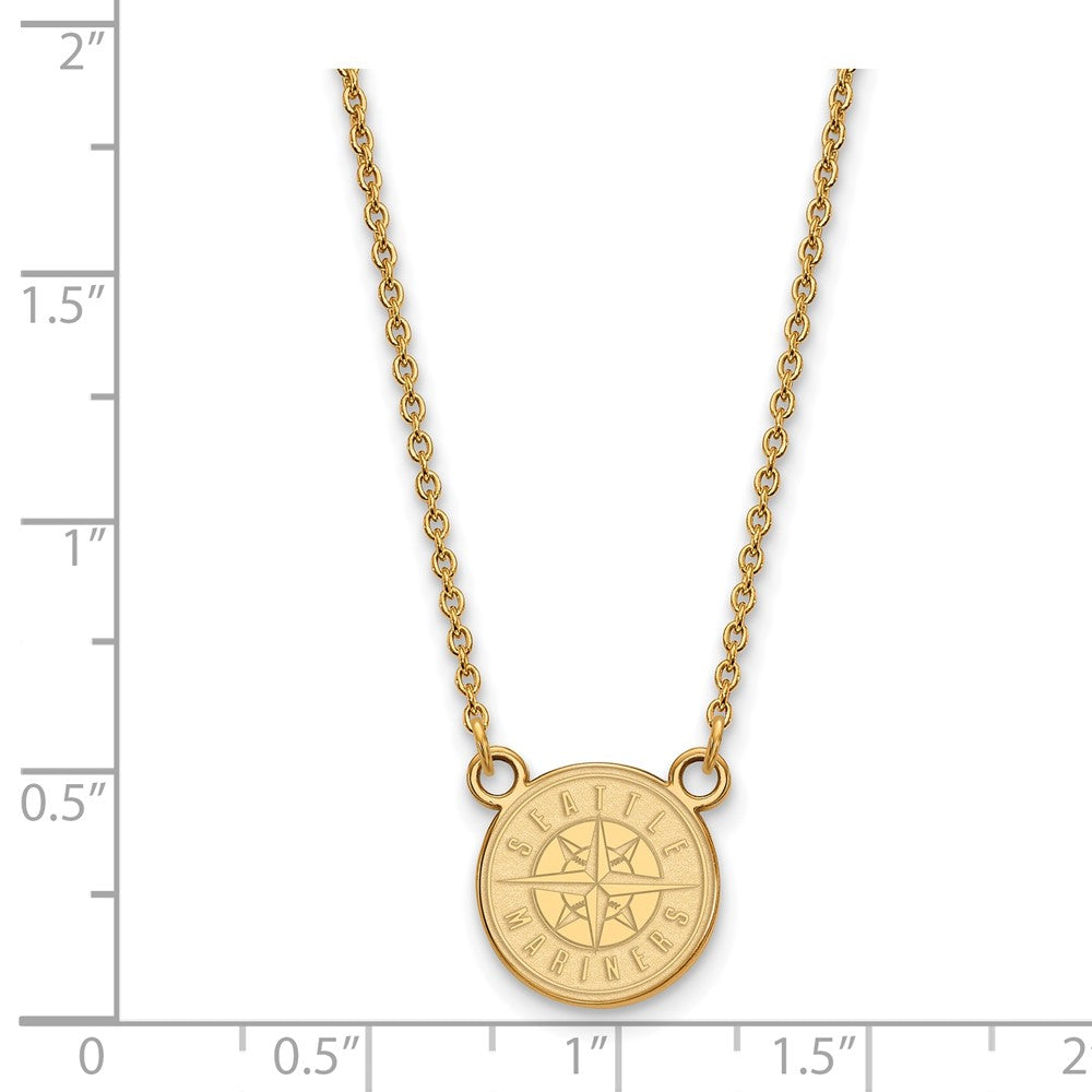 Alternate view of the 14K Gold Plated S.S. MLB Seattle Mariners Small Disc Necklace, 18 Inch by The Black Bow Jewelry Co.