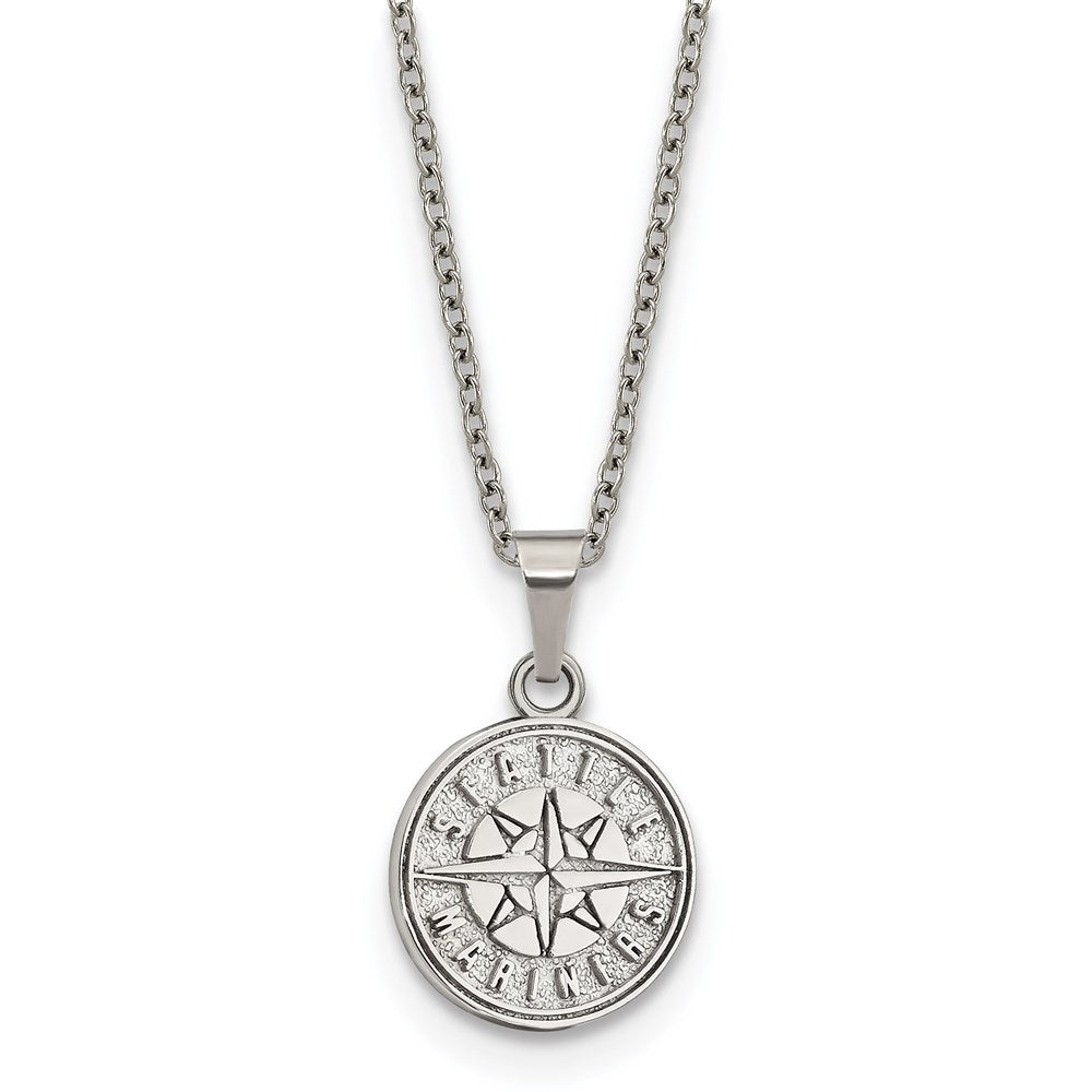Stainless Steel MLB Seattle Mariners Small Disc Necklace, 18-20 Inch, Item N25884 by The Black Bow Jewelry Co.