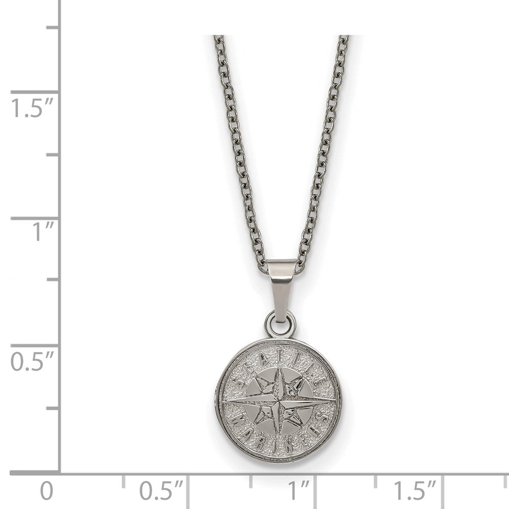 Alternate view of the Stainless Steel MLB Seattle Mariners Small Disc Necklace, 18-20 Inch by The Black Bow Jewelry Co.