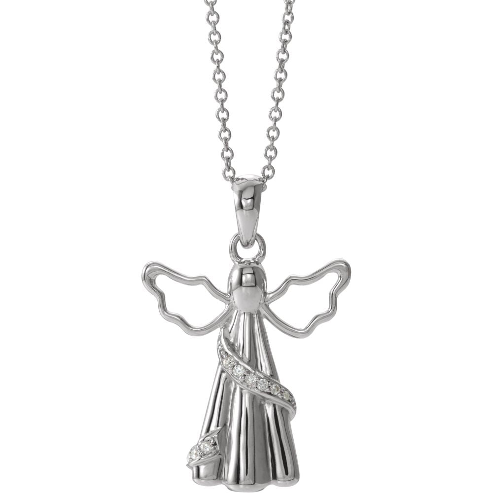 Rhodium Plated Sterling Silver & CZ Angel Ash Holder Necklace, 18 Inch, Item N8172 by The Black Bow Jewelry Co.