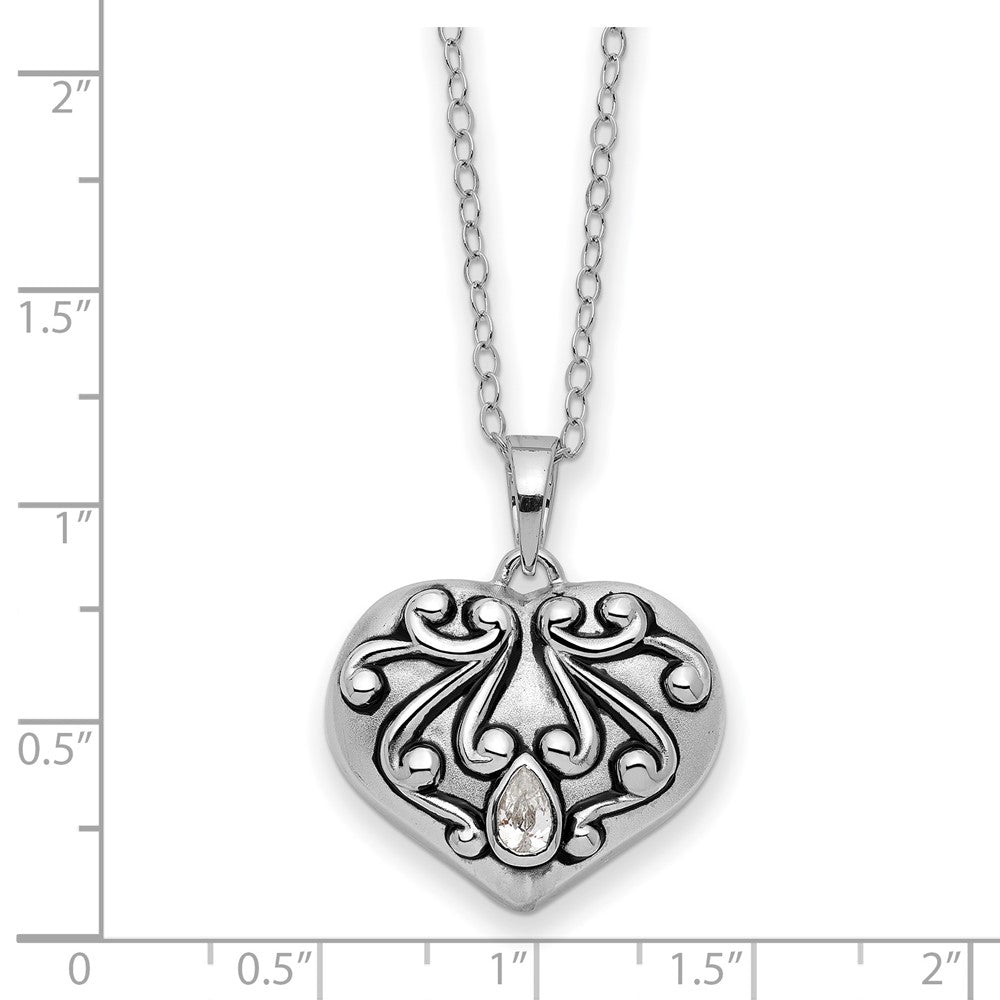 Alternate view of the Rhodium Plated Sterling Silver & CZ Heart Ash Holder Necklace, 18 Inch by The Black Bow Jewelry Co.