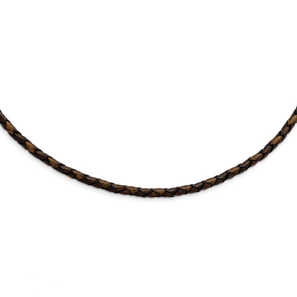 4mm Brown Leather Weave Cord & Stainless Steel Clasp Necklace, 18 Inch, Item N8377-18 by The Black Bow Jewelry Co.